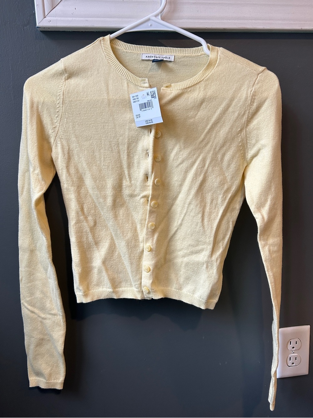 aerie Soft Pale Yellow Button Cardigan